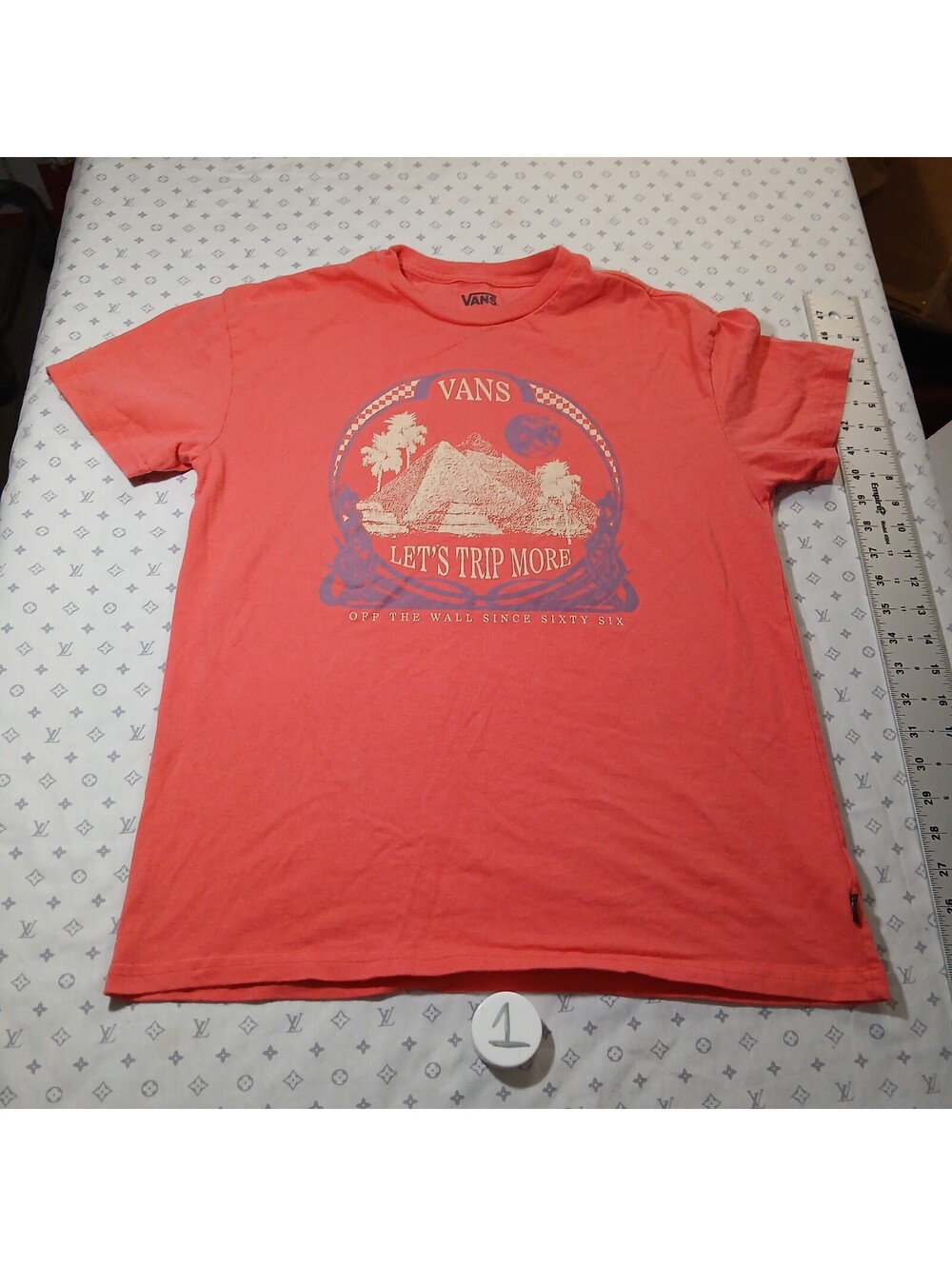 Vans Graphic T-Shirt Coral Pink Pyramid Surf Skate Tee XS Short Sleeve
